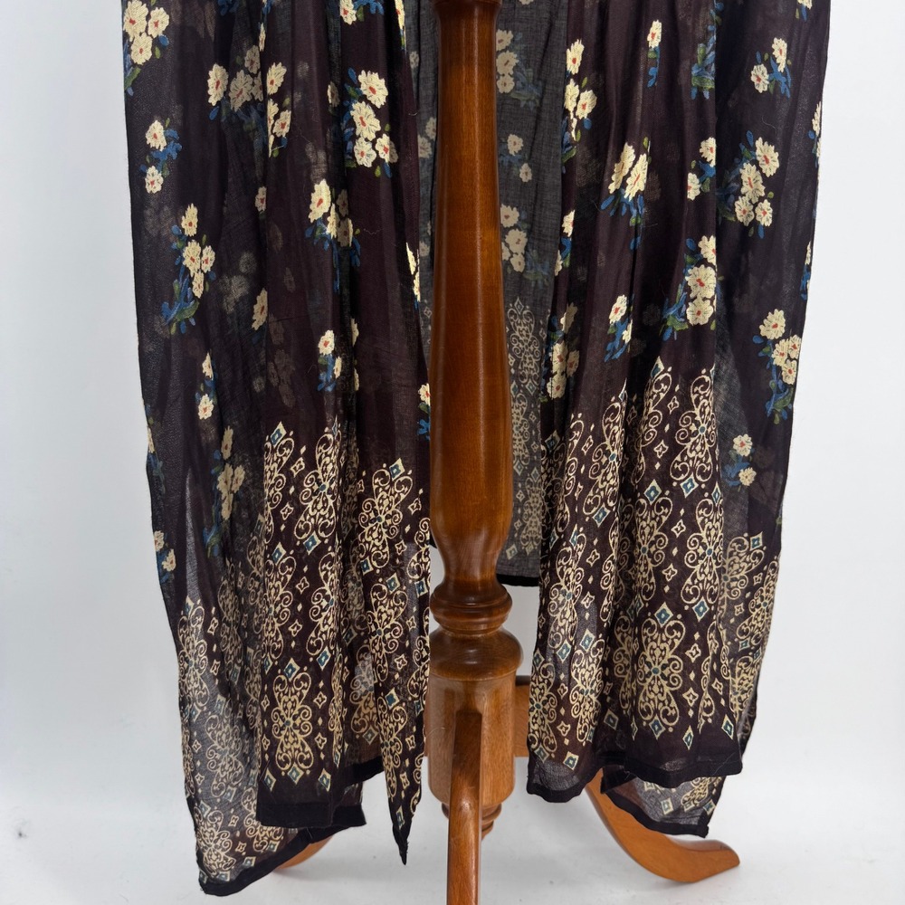 Natural Life Kimono Duster Women O/S Brown Floral Boho Rayon Longline Wrap - Picture 3 of 8